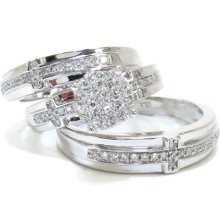 Ladies Women Diamond 14k White Gold Round Cut Ring Wedding Set 0.60ct