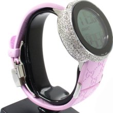 Ladies Women Diamond Pink Fully-Iced Gucci Watch Round Cut 4.00ct