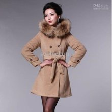 Lady Coat Winter Large Raccoon Fur Woolen Outerwear Overcoat Large F