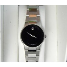 Lady's Movado Sapphire Black Museum Dial Swiss Quartz Watch Mint