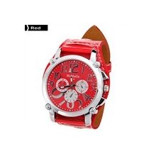 Large Quartz Analog Wrist Watch Wristwatch Extra Wide Pu Leather Red