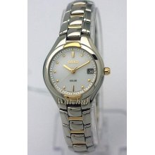 Latest 2013 Seiko Solar Powered Ladies White Dial 2tone W/r Watch - Sut064p1