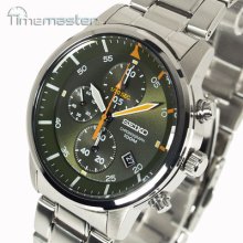 Latest Seiko Quartz 7t92 Chronograph Military Green Face Snde05p1