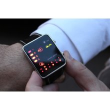 Led Binary Watch Fashion Black Wristband Mens Steel Dress Bracelet Leather