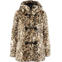 Leopard Print Faux Fur Hooded Coat