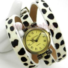 Leopard Printing Leather Rope Strap Rome Number Bracelet Watch Womens Lady Gift