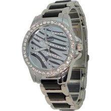 Limited Edition Silver & Black Crystalized Zebra Metal Watch