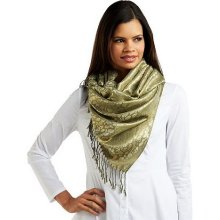 Liz Claiborne New York Metallic Animal Pashmina with Fringe Detail - Olive - One Size