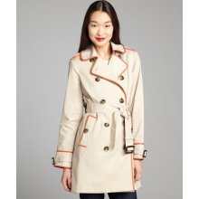 London Fog stone cotton blend contrast trim belted trench