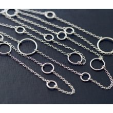 Long Tiny Smooth Various Size Circles Sterling Silver Necklace