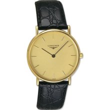 Longines Presence 18kt Gold Mens Luxury Swiss Quartz Strap Watch L4.802.6.32.2