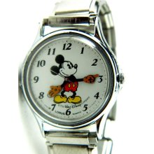 Lorus Mickey Mouse Yellow Gloves Watch /silver Case /flex Band