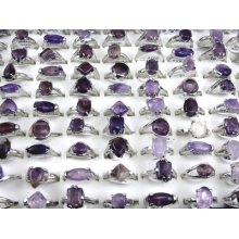 Lot Wholesale 20pcs Mix Amethyst Silver Rings Mix Size 6-9 â˜†r186