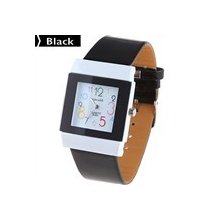 Lovely Woman's Quartz Watch Wristwatch Timepiece Synthetic Leather Strap Black