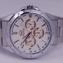 Luxury Men's Silver Stainless Steel The Analog Quartz Sport Watch Gift