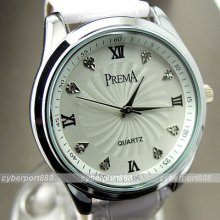 Luxury Quartz Clock Hours Analog Best Dial White Leather Wrist Watch Wg079