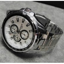 Luxury Quartz Hour Dial Clock Sport Men Stainless Steel Wrist Watch W8106