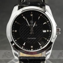 Luxury Smooth Calendar Dial Men Auto Mechanical Leather Thin Wrist Watch Black1