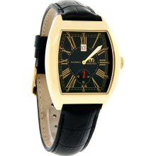 Magnus Manchester Mens Gold Tone Black Leather Strap Automatic Watch M106mgb52