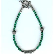 Malachite and Sterling Silver Bracelet with Hill Tribes Fine Silver Curved Tube