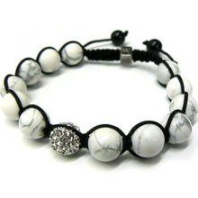 Marble White Black Cord Diamond Cz Disco Ball Bracelet