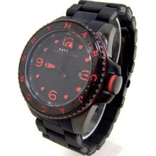 Marc By Marc Jacobs Mens Diver Silicone Black Red Watch Mbm2571 $225