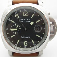 MARINA MILITARE 44mm GMT SeaGull Automatic Watch With Brown Handmade Strap