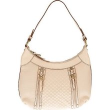 Maxx New York Pebble Leather Hobo Bag with Croco Leather Trim - Oatmeal - One Size
