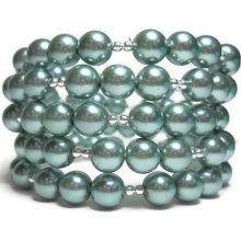 Memory Wire Bracelet Mint Green Pearl Beaded Wrap Bracelet