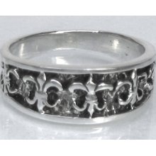 Men Sterling Silver Versant/fleur De Lis Band Sz 6,13, 14 S612