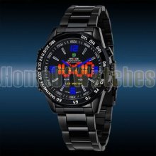 Men Unique High End Stainless Steel Led Quartz Movement Wrist Watch