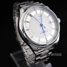 Men White Dial Stainless Steel Automatic Mechanical Watch Calendar Couple Watch