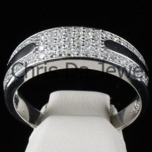 Men Women Real Sterling Silver Custom Made Hand Set Pave Stones Wedding Band