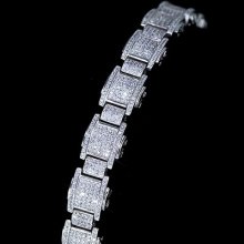 Mens 14k White Gold Finish Pave Lab Diamond Iced Hip Hop Link Bracelet 17mm