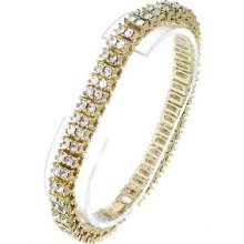 Men's 2 Row Iced Out Gold With Clear Cz Hip Hop Bling Bracelet