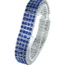 Men's 4 Row Iced Out Silver With Blue Cz Hip Hop Bling Bracelet