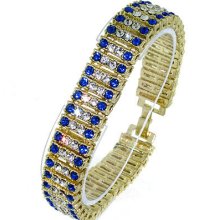 Men's 4 Row Iced Out Gold With Blue & Clear Cz Hip Hop Bling Bracelet