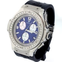 Mens Aqua Master Blue Dial Silver Oval Case 4.00ct Diamond Watch W128