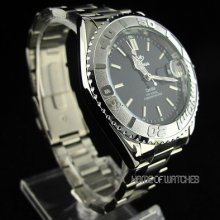 Men's Black Dial Stainless Steel Band Automatic Mechanical Watch Calendar Watch