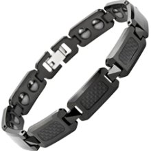 Mens Black Polished Tungsten Magnetic Bracelet With Black Carbon Fibre