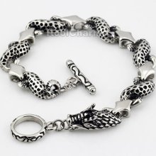 Mens Boys 316l Stainless Steel Cool Chinese Dragon Toggle Bracelet Gift With Box