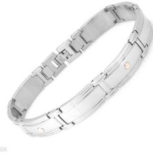 Mens Bracelet Stainless Steel & Genuine Gold Inlay 8.5