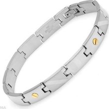 Men's Charming Bracelet Crafted In 18k Stsl-stainless Steel With Gold Inlay