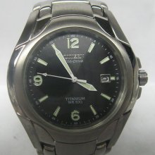 Mens Citizen Titanium Eco-drive Quartz Watch Black Face Nice Condition