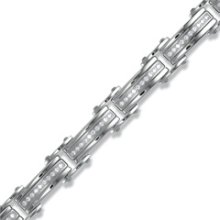 Men's Cubic Zirconia Long Link Bracelet in Stainless Steel - 8.5