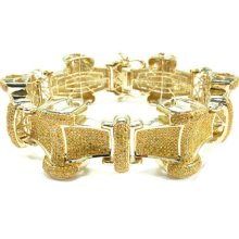 Mens Diamond 10k Yellow Gold Round Cut Canary Color Bracelet 9.50ct