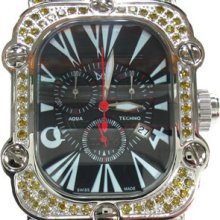 Mens Diamond Aqua Techno Stainless Steel Canary Color Watch 3.95ct