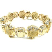 Mens Diamond Bracelet Round Cut Canary Color 10k Yellow Gold 2.40ct