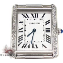 Mens Diamond Cartier Watch Round Cut Color Tank Solo Steel 0.80ct