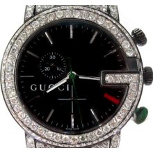 Mens Diamond Gucci Watch Round Cut Chrono White Half Band 10.00ct